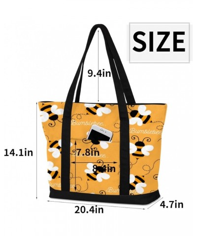 Tote Bag for Women Canvas Shoulder Bag Large Casual Handbag Lightweight Tote Bag with Zipper for Work Travel Shopping Bees Pa...