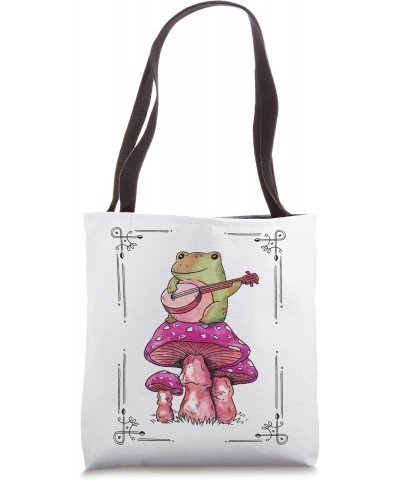 Frog Playing A Banjo Instrument Sitting On A Mushroom Animal Tote Bag $11.54 Totes