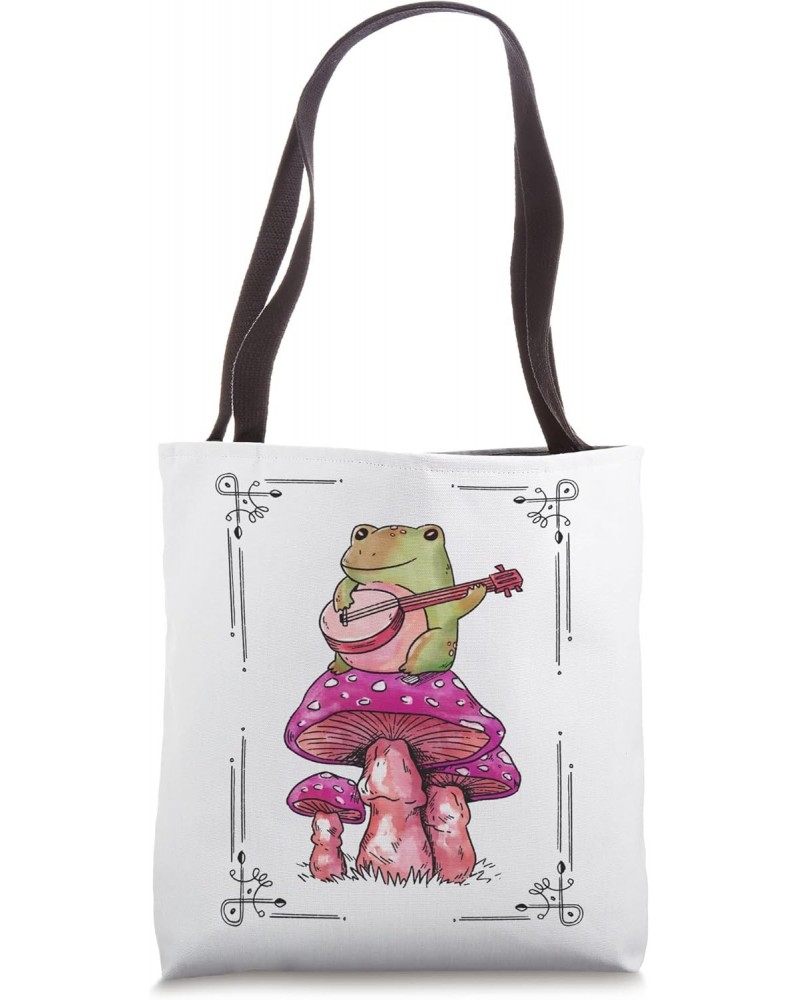 Frog Playing A Banjo Instrument Sitting On A Mushroom Animal Tote Bag $11.54 Totes