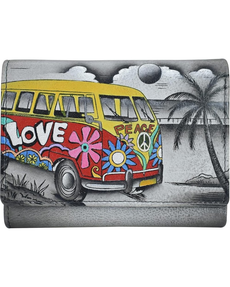 Hand Painted Women's Leather Ladies Three Fold Wallet Happy Camper $42.90 Hobo Bags