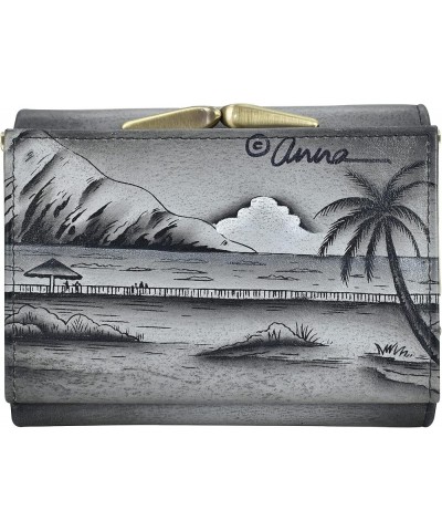 Hand Painted Women's Leather Ladies Three Fold Wallet Happy Camper $42.90 Hobo Bags