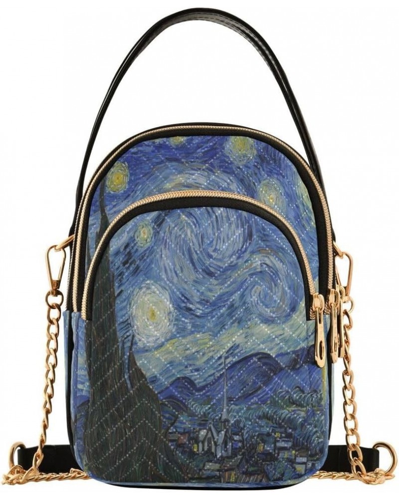 Van Gogh Starry Night Crossbody Bag Small Shoulder Handbags Leather Purse for Women $12.22 Crossbody Bags