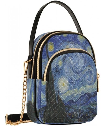 Van Gogh Starry Night Crossbody Bag Small Shoulder Handbags Leather Purse for Women $12.22 Crossbody Bags