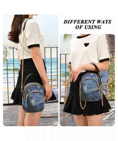 Van Gogh Starry Night Crossbody Bag Small Shoulder Handbags Leather Purse for Women $12.22 Crossbody Bags