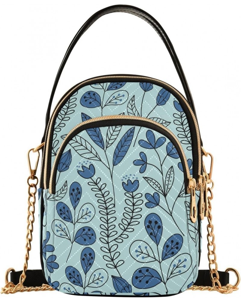 Blue Flower Multi Pockets Crossbody Bags for Women Zip Cell Phone Purse Wallet Bag with Detachable Shoulder Strap Zipper Purs...