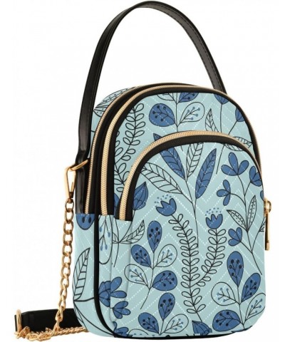 Blue Flower Multi Pockets Crossbody Bags for Women Zip Cell Phone Purse Wallet Bag with Detachable Shoulder Strap Zipper Purs...