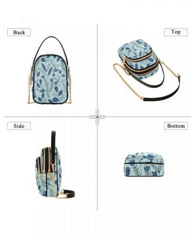 Blue Flower Multi Pockets Crossbody Bags for Women Zip Cell Phone Purse Wallet Bag with Detachable Shoulder Strap Zipper Purs...