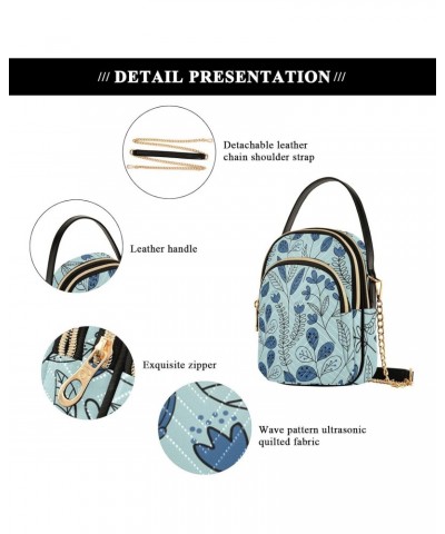 Blue Flower Multi Pockets Crossbody Bags for Women Zip Cell Phone Purse Wallet Bag with Detachable Shoulder Strap Zipper Purs...