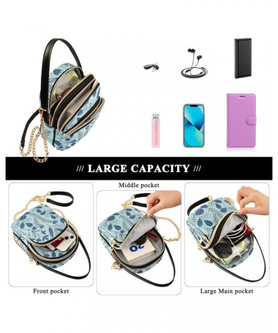 Blue Flower Multi Pockets Crossbody Bags for Women Zip Cell Phone Purse Wallet Bag with Detachable Shoulder Strap Zipper Purs...