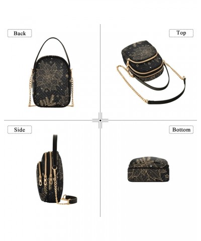 Small Crossbody Bags for Women Trendy Golden Poinsettia Christmas Black Travel Sling Bag Women's Crossbody Handbags Satchel B...