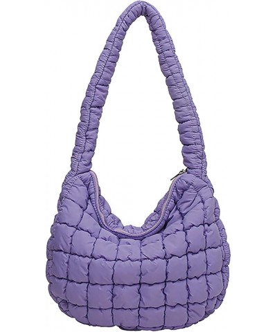 Quilted Tote Bag for Women Puffer Bag Lightweight Padding Shoulder Bag Hobo Bag Satchel Handbag Cloud Bag with Zip 2024 Purpl...