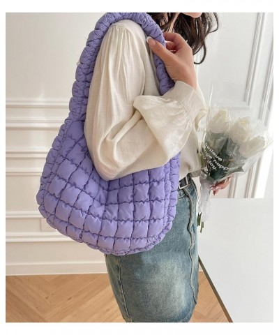 Quilted Tote Bag for Women Puffer Bag Lightweight Padding Shoulder Bag Hobo Bag Satchel Handbag Cloud Bag with Zip 2024 Purpl...