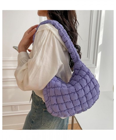 Quilted Tote Bag for Women Puffer Bag Lightweight Padding Shoulder Bag Hobo Bag Satchel Handbag Cloud Bag with Zip 2024 Purpl...