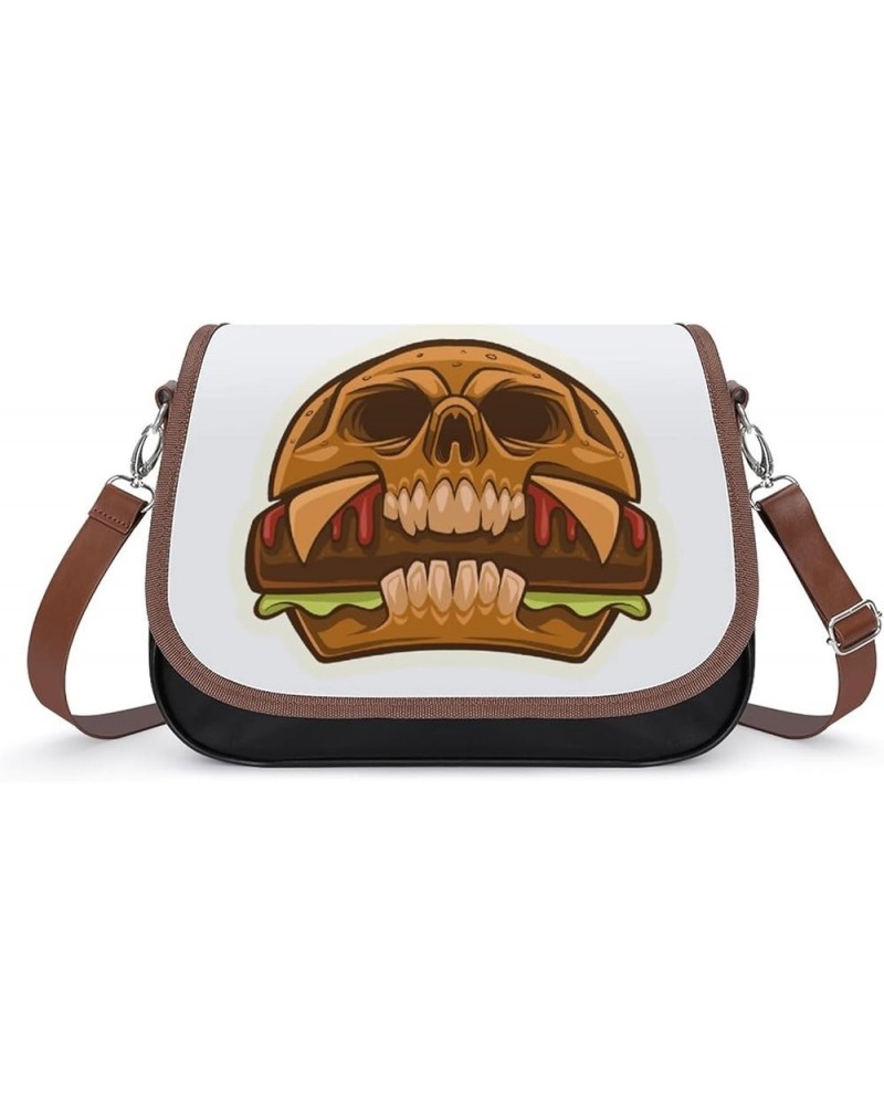 Printed Crossbody Bag Shoulder Bag PU Leather Women's Designer Satchels Skull Hamburger Color8 $25.07 Satchels