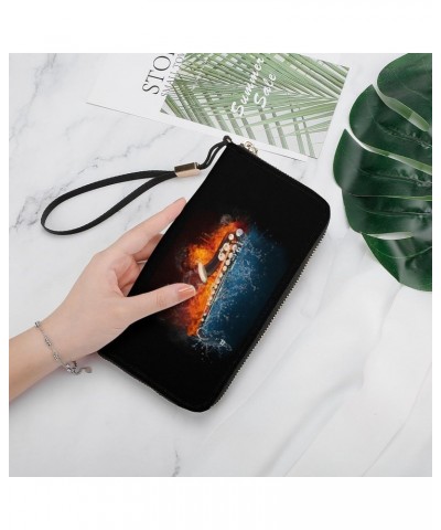 Saxophone in Fire and Water Novelty Wallet with Wrist Strap Long Cellphone Purse Large Capacity Handbag Wristlet Clutch Walle...