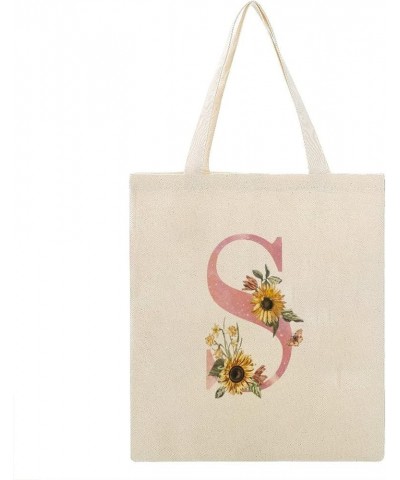 Sunflower Pink Initial Alphabet Monogram Letter X Canvas Tote Bag with Handle Cute Book Bag Shopping Shoulder Bag for Women G...