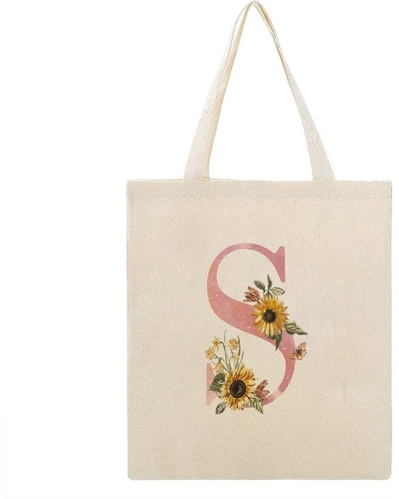 Sunflower Pink Initial Alphabet Monogram Letter X Canvas Tote Bag with Handle Cute Book Bag Shopping Shoulder Bag for Women G...