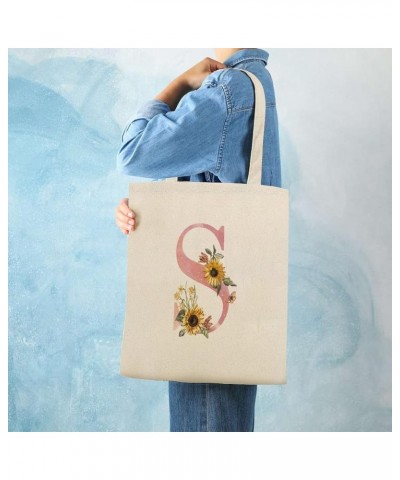 Sunflower Pink Initial Alphabet Monogram Letter X Canvas Tote Bag with Handle Cute Book Bag Shopping Shoulder Bag for Women G...