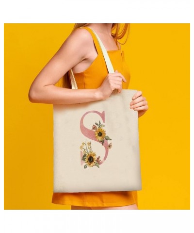 Sunflower Pink Initial Alphabet Monogram Letter X Canvas Tote Bag with Handle Cute Book Bag Shopping Shoulder Bag for Women G...