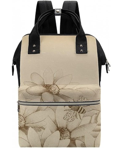 Honey-bees-wildflowers-retro Travel Backpack Mommy Bag for Women, Casual Daypack Backpack, Handbag Black Wildflower-bees $24....