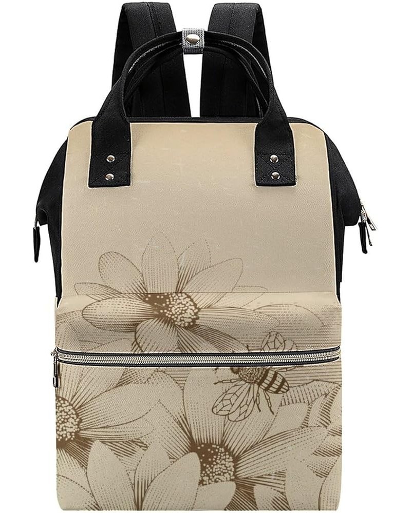 Honey-bees-wildflowers-retro Travel Backpack Mommy Bag for Women, Casual Daypack Backpack, Handbag Black Wildflower-bees $24....