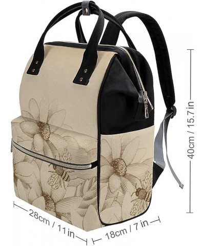 Honey-bees-wildflowers-retro Travel Backpack Mommy Bag for Women, Casual Daypack Backpack, Handbag Black Wildflower-bees $24....