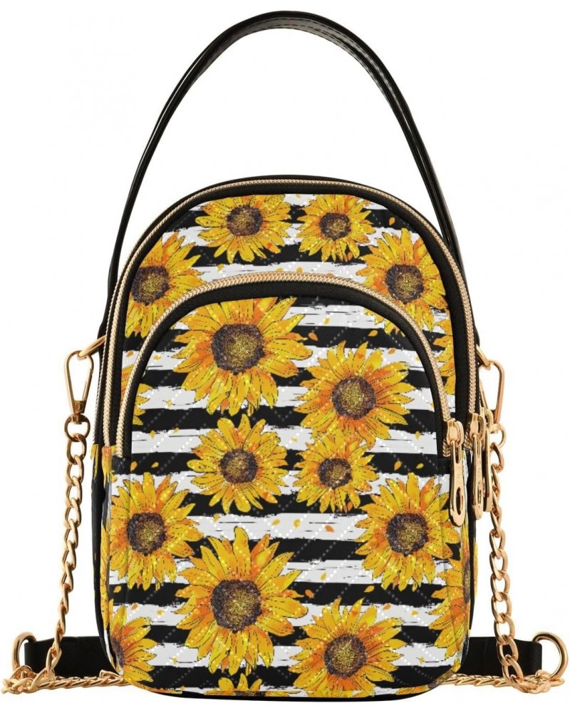 Sunflower Flowers Stripe Small Crossbody Bags for Women Adjustable Strap Purses Travel Handbags 20855899 $11.44 Crossbody Bags