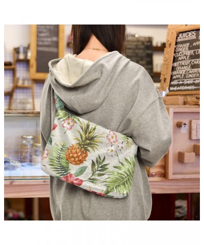 Flowers Pineapple Furry Tote Bag for Women Crossbody Bag Shoulder Hobo Bags Puffer Bag with Zipper for Women Work $12.59 Totes