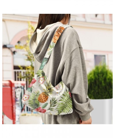 Flowers Pineapple Furry Tote Bag for Women Crossbody Bag Shoulder Hobo Bags Puffer Bag with Zipper for Women Work $12.59 Totes