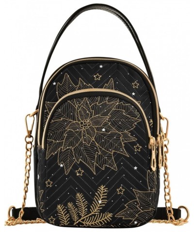 Small Crossbody Bags for Women Trendy Golden Poinsettia Christmas Black Travel Sling Bag Women's Crossbody Handbags Satchel B...