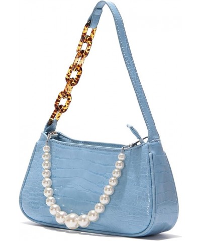 Retro Classic Clutch Shoulder Tote HandBag with Zipper Closure for Women Blue $14.26 Shoulder Bags