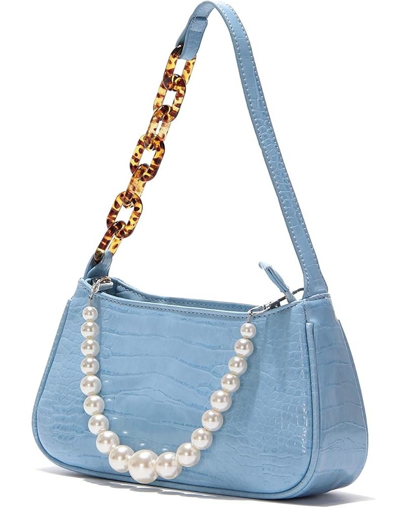 Retro Classic Clutch Shoulder Tote HandBag with Zipper Closure for Women Blue $14.26 Shoulder Bags