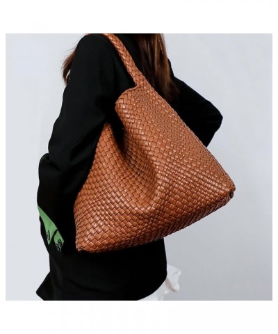 Leather Tote Bag for Women Woven Bag Woven Tote Bag Shoulder Bag Hobo Bag Crossbody (Grey) Brown $58.49 Totes