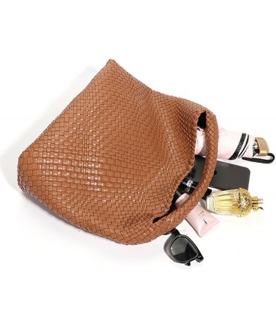 Leather Tote Bag for Women Woven Bag Woven Tote Bag Shoulder Bag Hobo Bag Crossbody (Grey) Brown $58.49 Totes