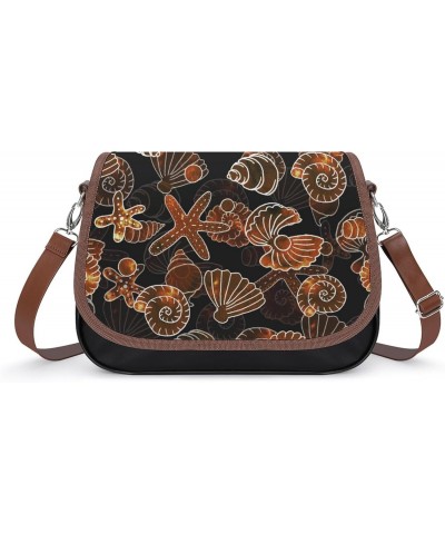 Sea Shells Starfish Women's Crossbody Bag PU Messenger Bag Shoulder Handbag Pocket Purse for Travel Office $21.72 Shoulder Bags