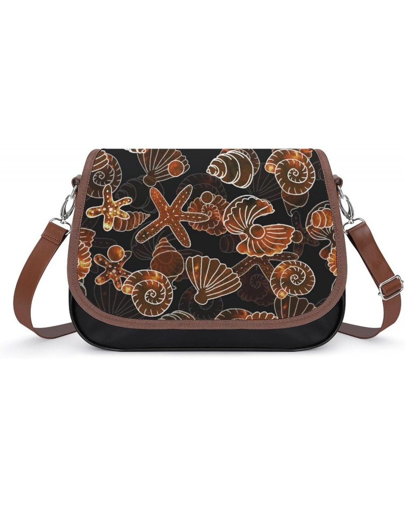 Sea Shells Starfish Women's Crossbody Bag PU Messenger Bag Shoulder Handbag Pocket Purse for Travel Office $21.72 Shoulder Bags