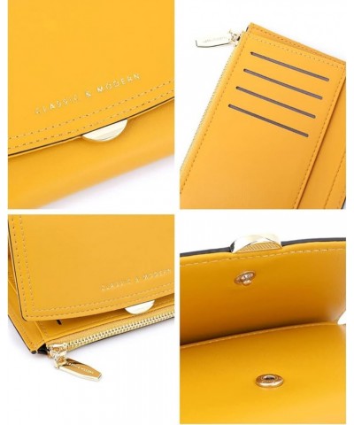 Women Girls Wallet Slim Short Tri-Fold Wallet PU Leather Purse Cash Card Holder Bag (Yellow) Yellow $17.15 Totes