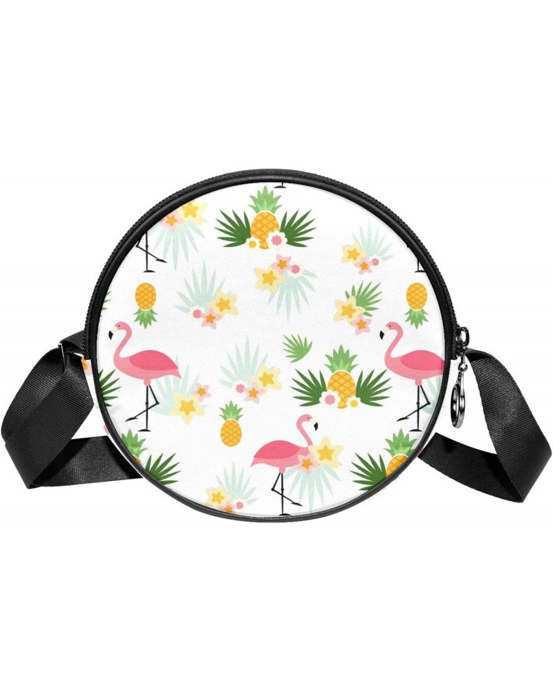 Flamingos Pineapple Crossbody Bag for Women Teen Girls Round Canvas Shoulder Bag Purse Tote Handbag Bag $8.40 Totes