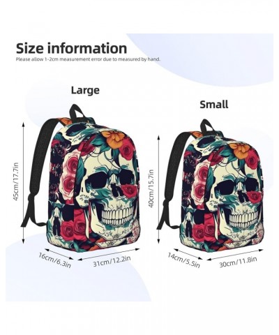 Flowers Skull Ornamental Print Casual Double Shoulder Daypack,Anti-Theft Travel Canvas Backpack For Men And Women Black Small...