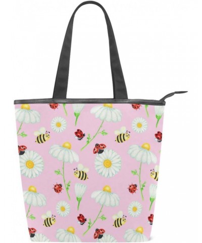 Daisy Bee Ladybug Tote Handbag for Women Tote Bag, Canvas + leather Shoulder Bag, Hobo bag, Satchel Purse(237ri1a) $14.24 Totes