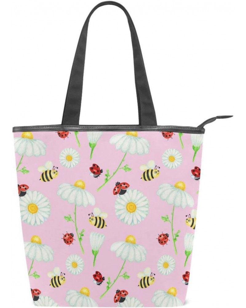 Daisy Bee Ladybug Tote Handbag for Women Tote Bag, Canvas + leather Shoulder Bag, Hobo bag, Satchel Purse(237ri1a) $14.24 Totes