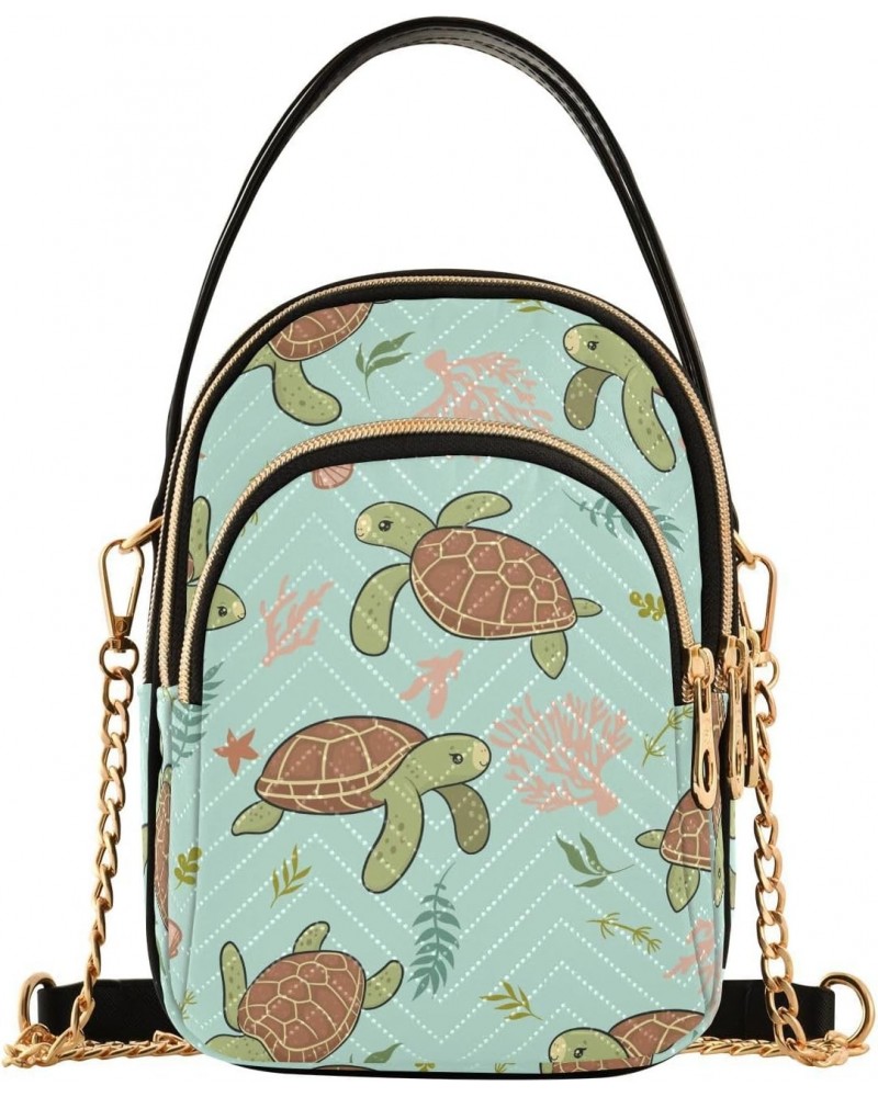 Cute Sea Turtles Crossbody Bags for Women Quilted Shoulder Bag Handbag with Chain Strap Trendy Cross Body Cell Phone Crossbod...