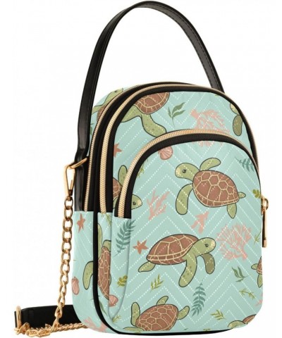 Cute Sea Turtles Crossbody Bags for Women Quilted Shoulder Bag Handbag with Chain Strap Trendy Cross Body Cell Phone Crossbod...