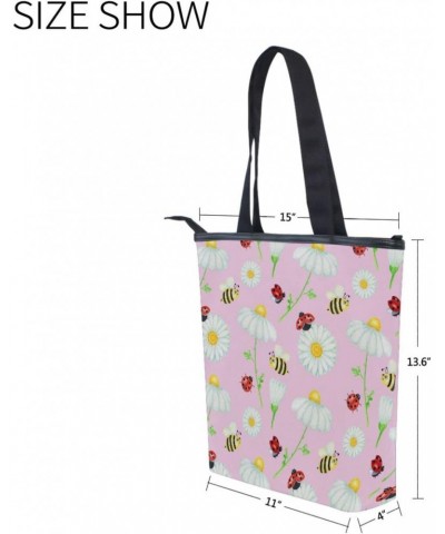 Daisy Bee Ladybug Tote Handbag for Women Tote Bag, Canvas + leather Shoulder Bag, Hobo bag, Satchel Purse(237ri1a) $14.24 Totes