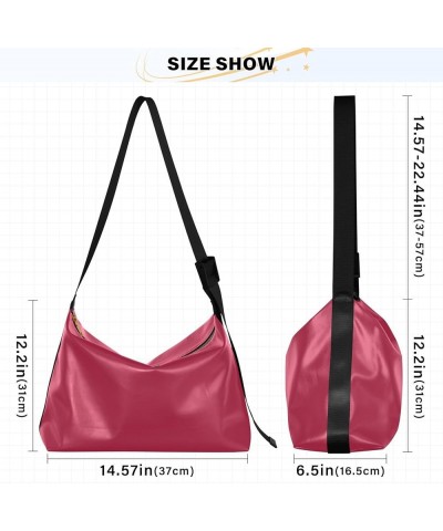 Hobo Shoulder Bag for Women Men PU Leather Crossbody Bag Slouchy Tote Handbags for Working Shopping Traveling Viva Magenta Re...