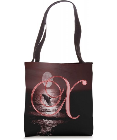 X Dolphin Red Animal Ocean Moon Sea Wave Initial Letter Name Tote Bag $9.40 Totes