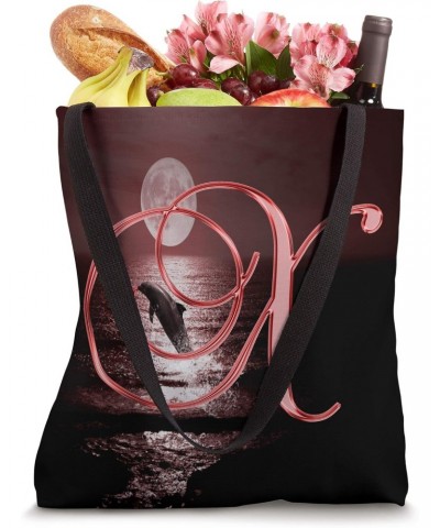 X Dolphin Red Animal Ocean Moon Sea Wave Initial Letter Name Tote Bag $9.40 Totes