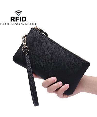 Rfid Blocking Wallet for Women Genuine Leather Wristlet Strap Pone Pouch Zipper Around Coin Pocket Clutch Purse Black $9.83 W...