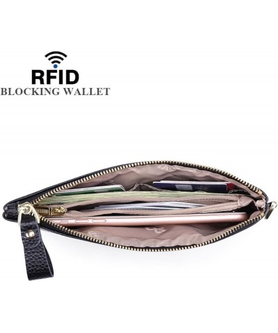 Rfid Blocking Wallet for Women Genuine Leather Wristlet Strap Pone Pouch Zipper Around Coin Pocket Clutch Purse Black $9.83 W...