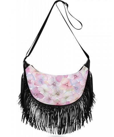 Pink Hydrangea Flower Fringe Bag for Women Cross Body Bag Tassel Shoulder Bag Satchel $14.84 Shoulder Bags